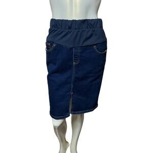 Mimi Maternity Dark Wash Denim Pencil Skirt Stretch Panel Size M Knee Length